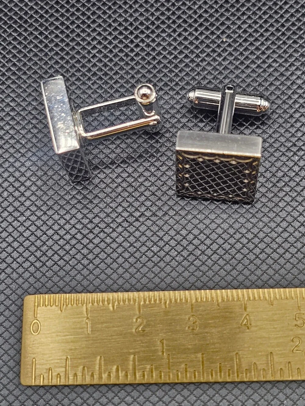 Vintage Silver Tone Square Patterned Cufflinks